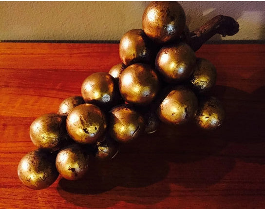 1960's Gold Leaf Clay Grapes- 1960's Hollywood Regency table decor